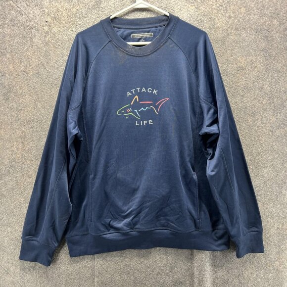 Greg Norman Sweatshirt Mens Large Blue Attack Life Shark Golf Crewneck Pullover - Picture 1 of 12